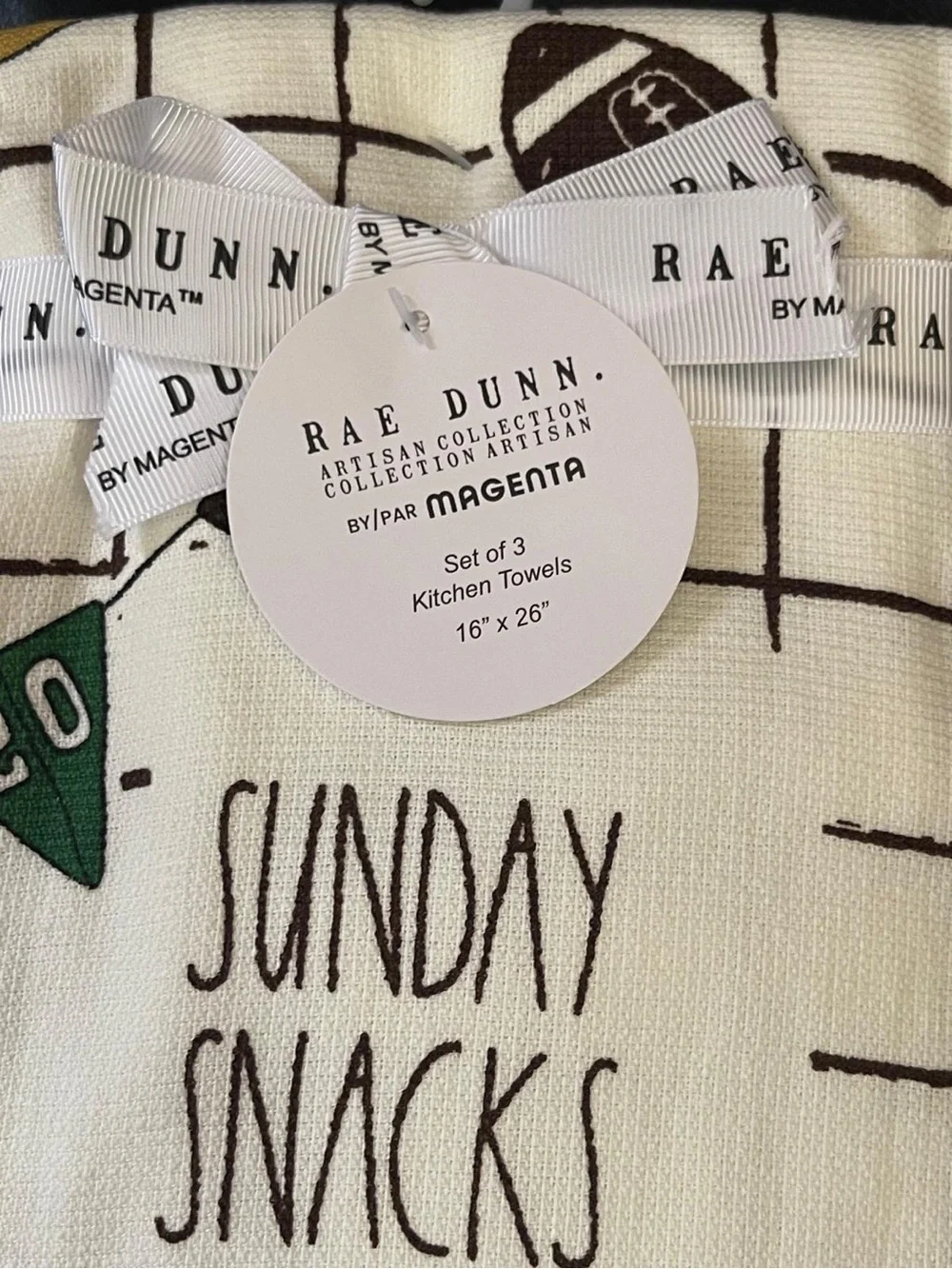 Rae Dunn Football Kitchen Towels, Set of 3 Rae Dunn SUNDAY SNACKS Kitchen Towels